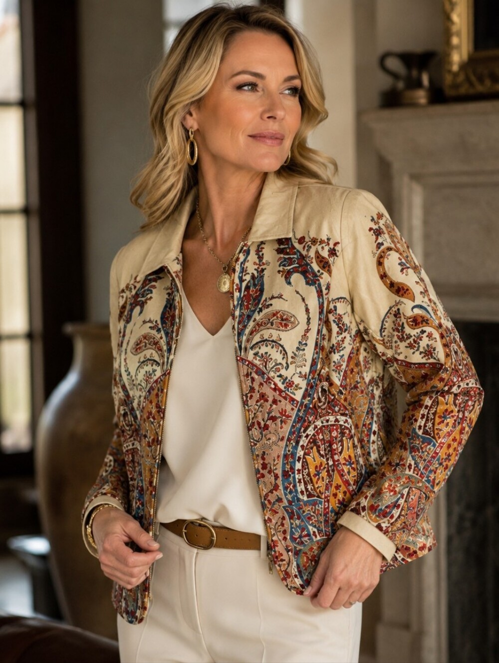 Coldwater Creek Cotton Multicolor Paisley Jacket Size MP